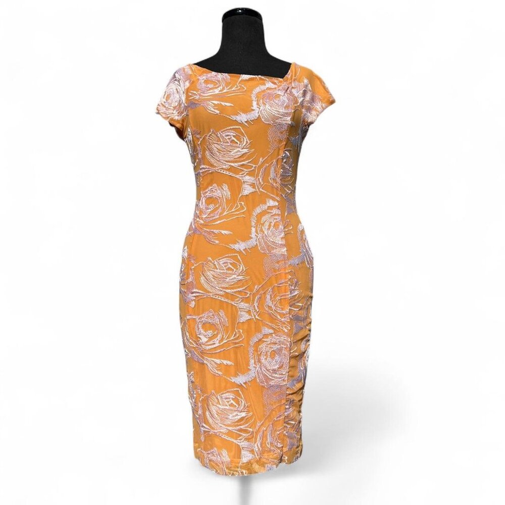 Eva Mendes for New York & Company Pastel Orange Floral Midi Dress, 2